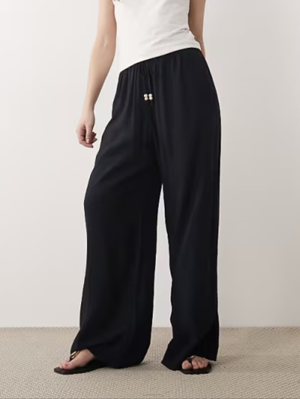 Abercrombie & Fitch Wide Leg Tie-up Elastic Waist Pants XS Pocket Boho Lagenlook